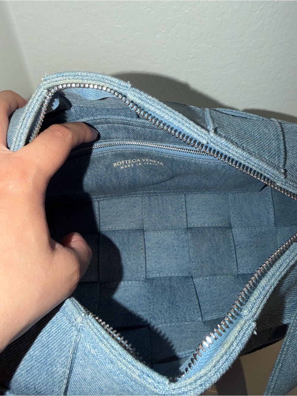 Bottega Venetta Brick Cassette Shoulder Bag Maxi Intrecciato Denim - Picture 5 of 7